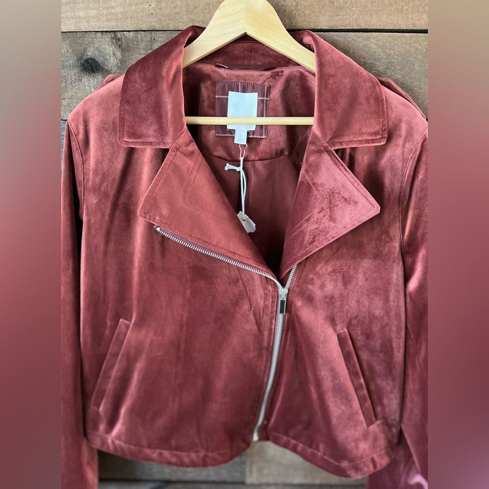 LC Lauren Conrad Velvet Moto Jacket Zip Front in Rose – Size L - Picture 8 of 10